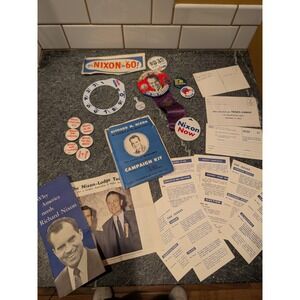 Vintage Nixon Lodge 1960‎ Presidential Campaign Memorabilia Lot Buttons Papers